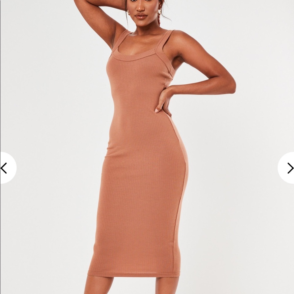 NWT tan rib scoop neck midi dress